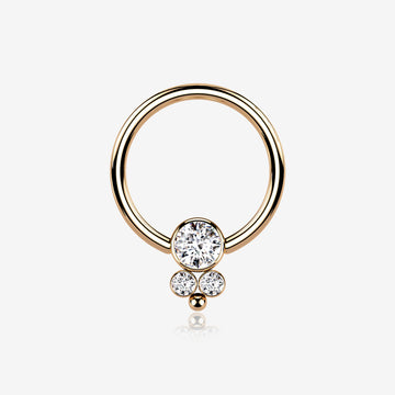 Rose Gold Royal Bali Sparkle Beaded Steel Captive Bead Ring-Clear Gem